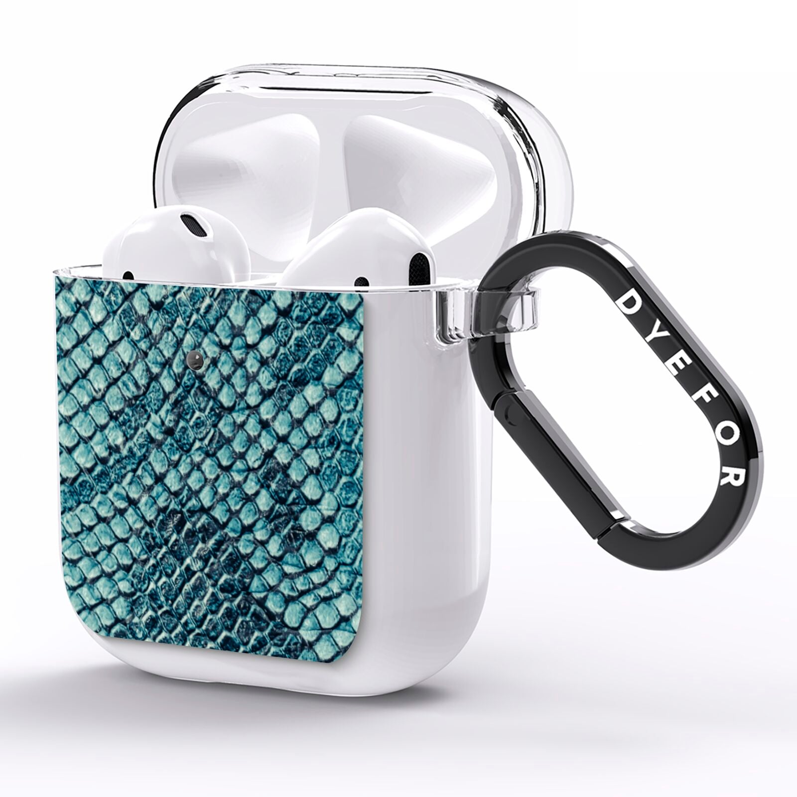 Teal Snakeskin AirPods Clear Case Side Image