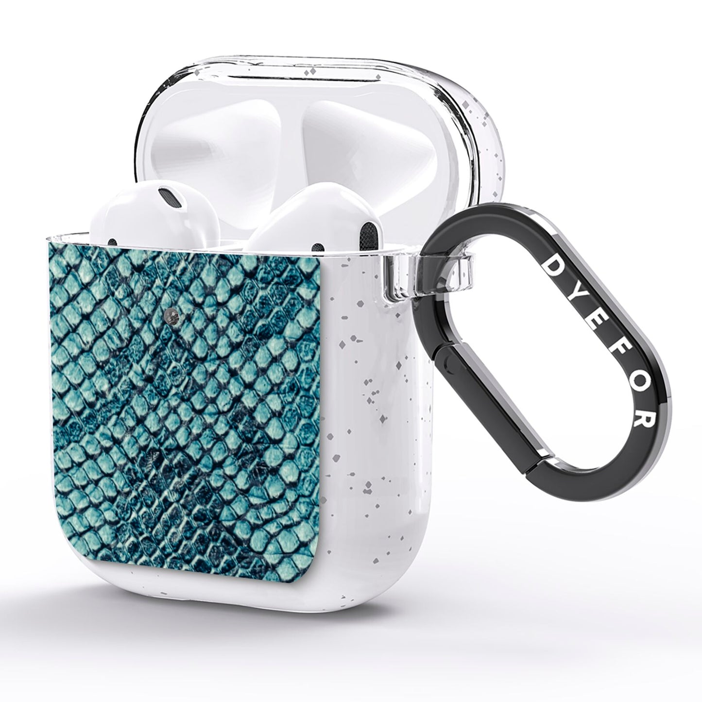 Teal Snakeskin AirPods Glitter Case Side Image