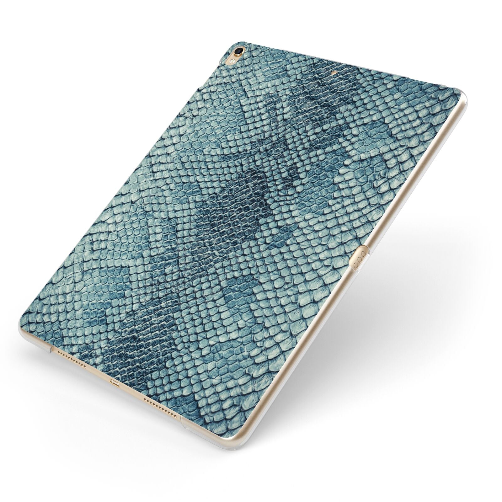 Teal Snakeskin Apple iPad Case on Gold iPad Side View