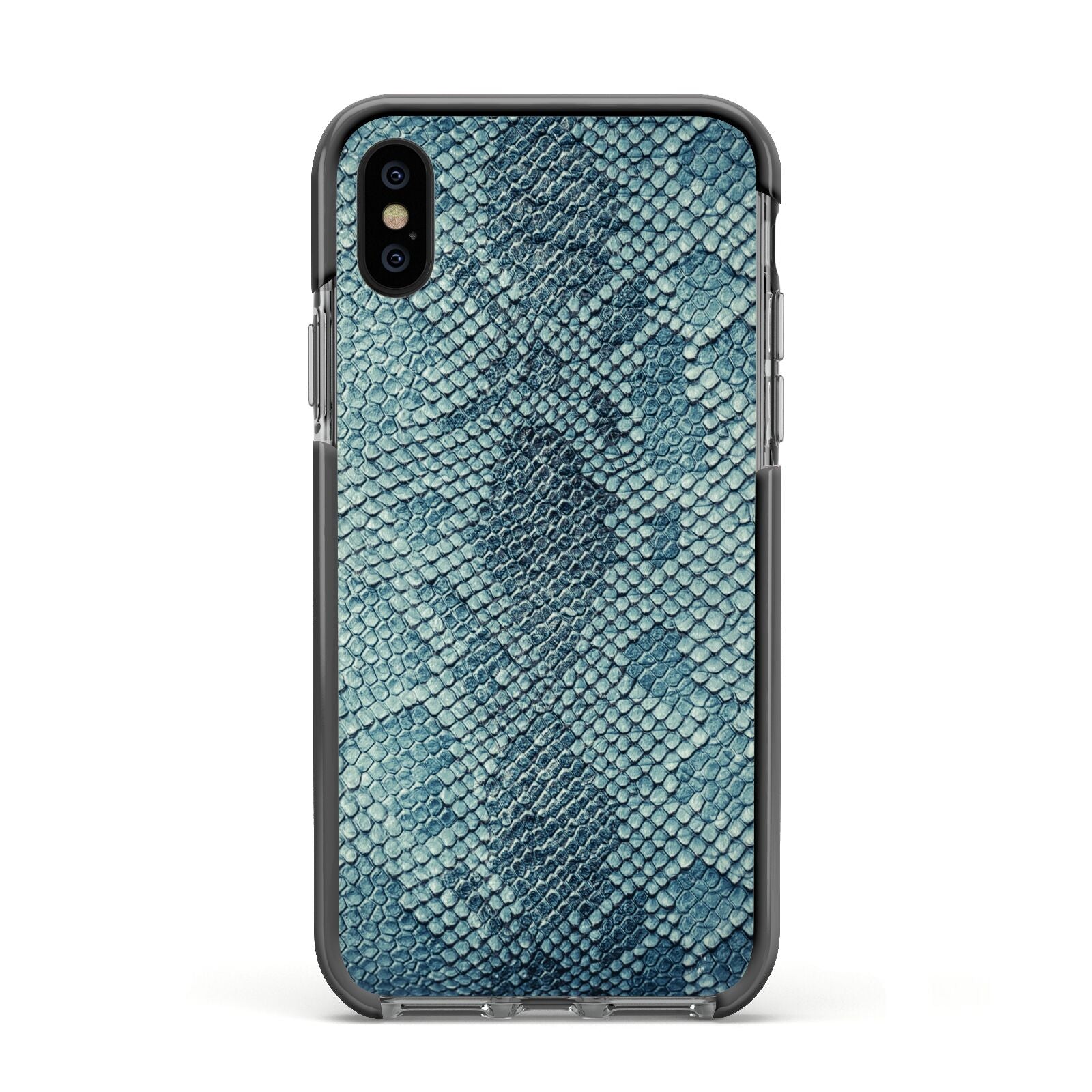 Teal Snakeskin Apple iPhone Xs Impact Case Black Edge on Black Phone