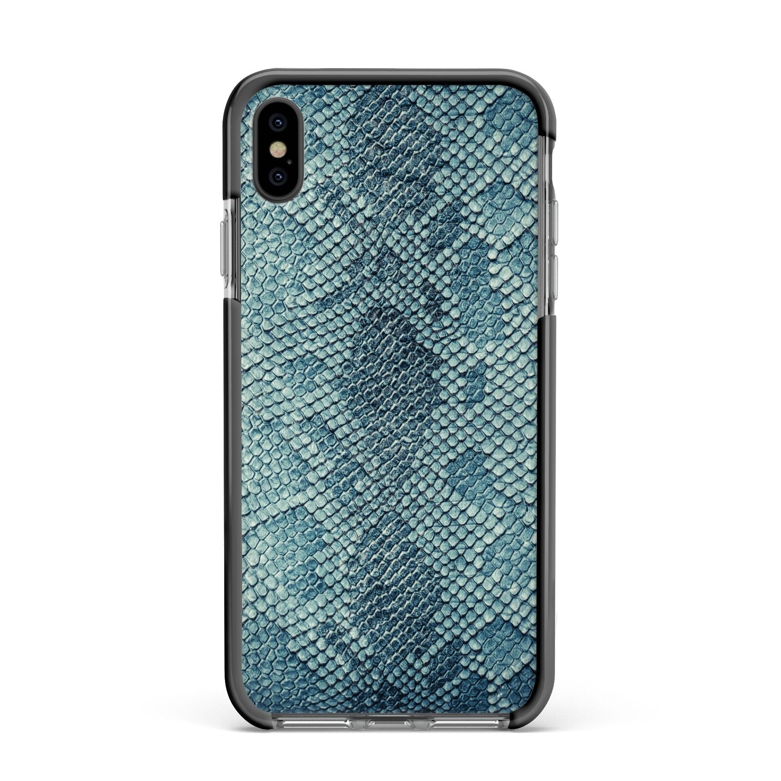 Teal Snakeskin Apple iPhone Xs Max Impact Case Black Edge on Black Phone