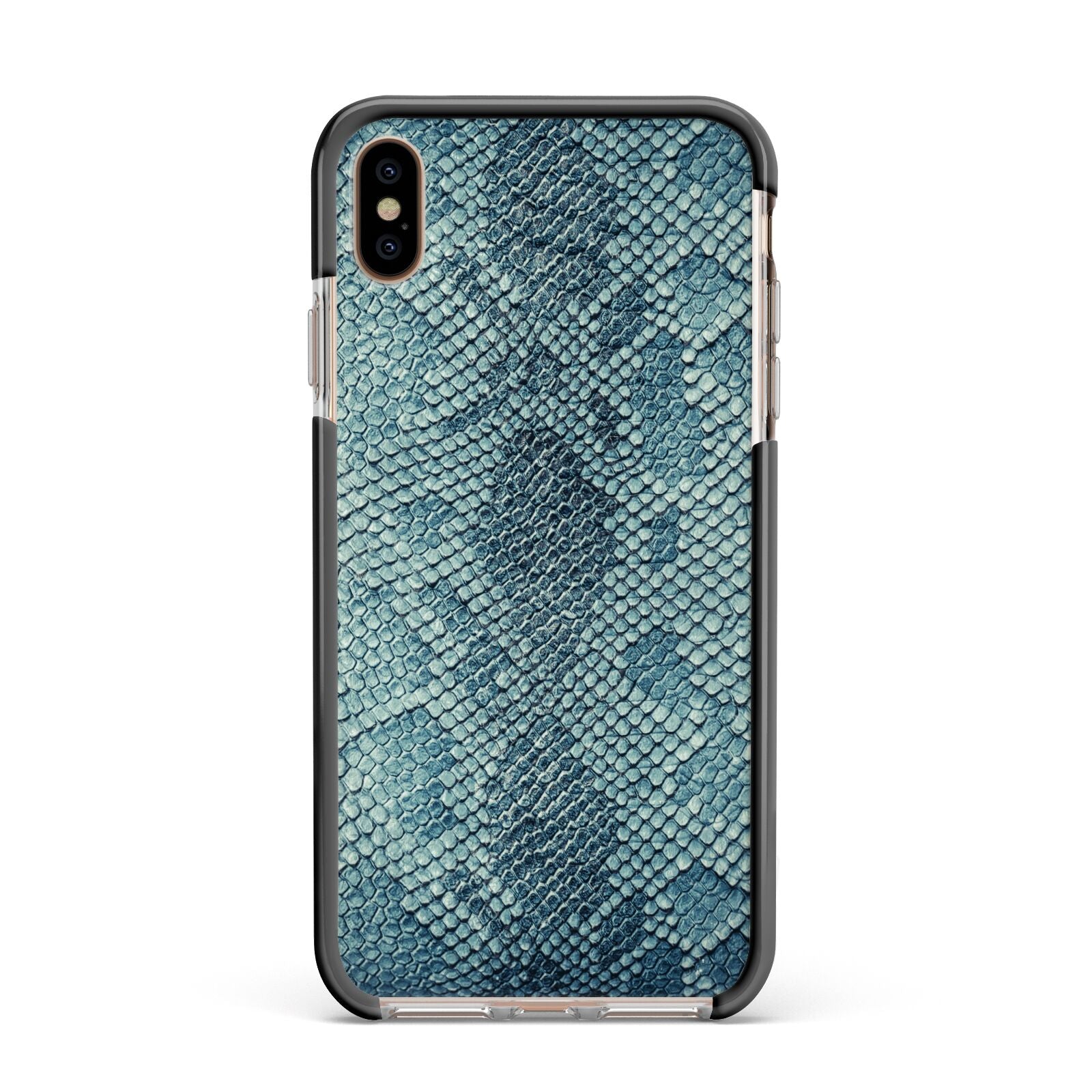 Teal Snakeskin Apple iPhone Xs Max Impact Case Black Edge on Gold Phone