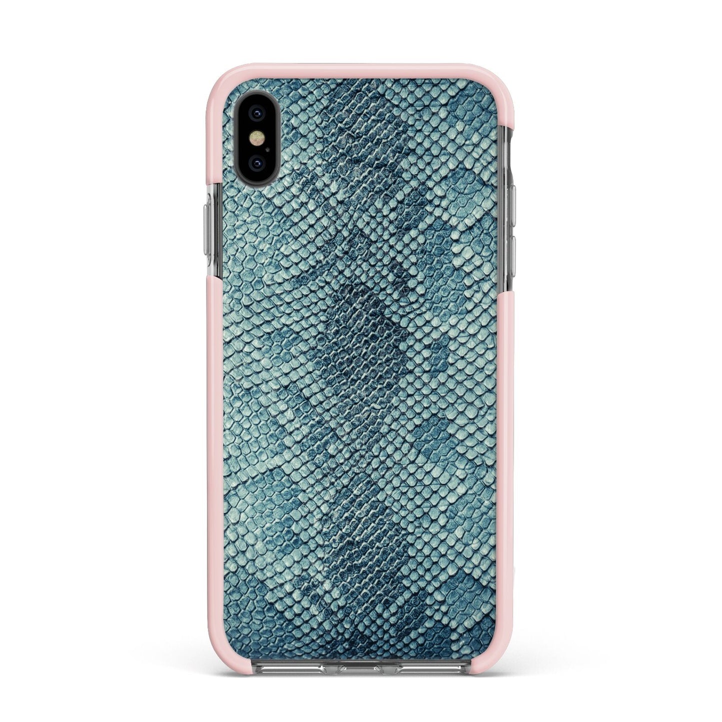 Teal Snakeskin Apple iPhone Xs Max Impact Case Pink Edge on Black Phone