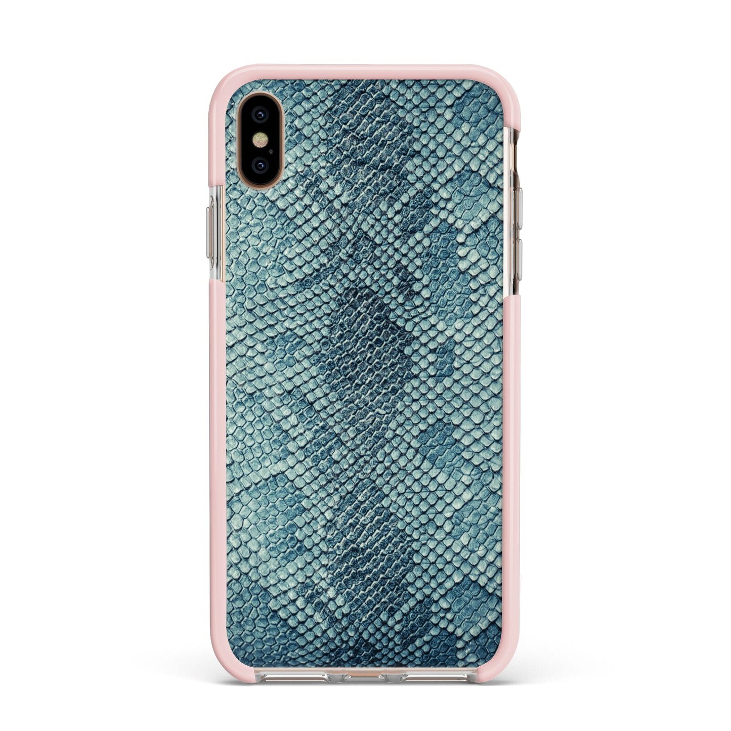 Teal Snakeskin Apple iPhone Xs Max Impact Case Pink Edge on Gold Phone