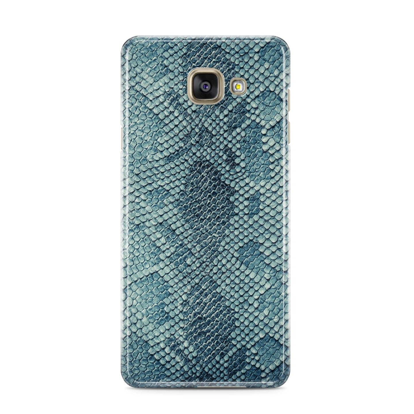 Teal Snakeskin Samsung Galaxy A3 2016 Case on gold phone