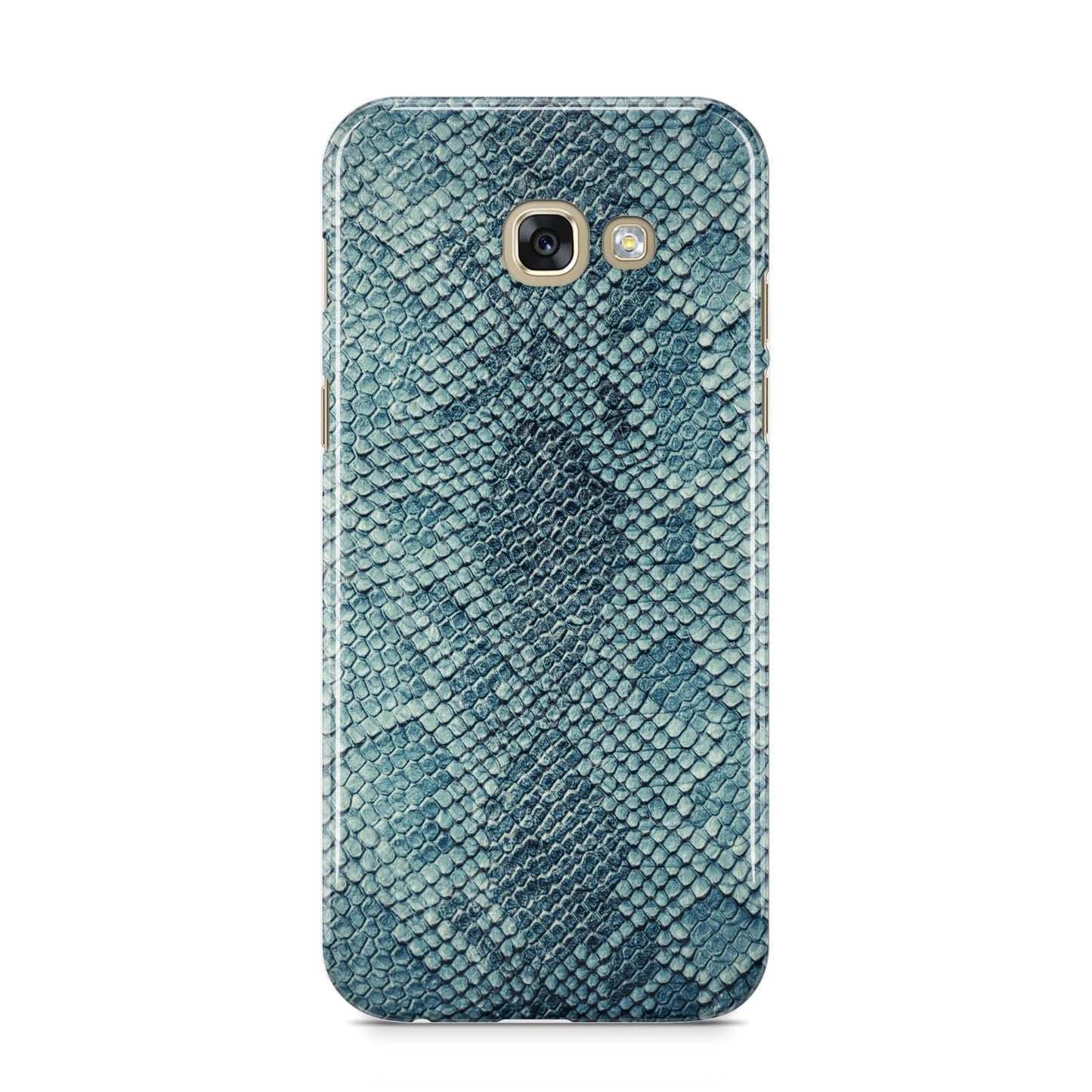 Teal Snakeskin Samsung Galaxy A5 2017 Case on gold phone