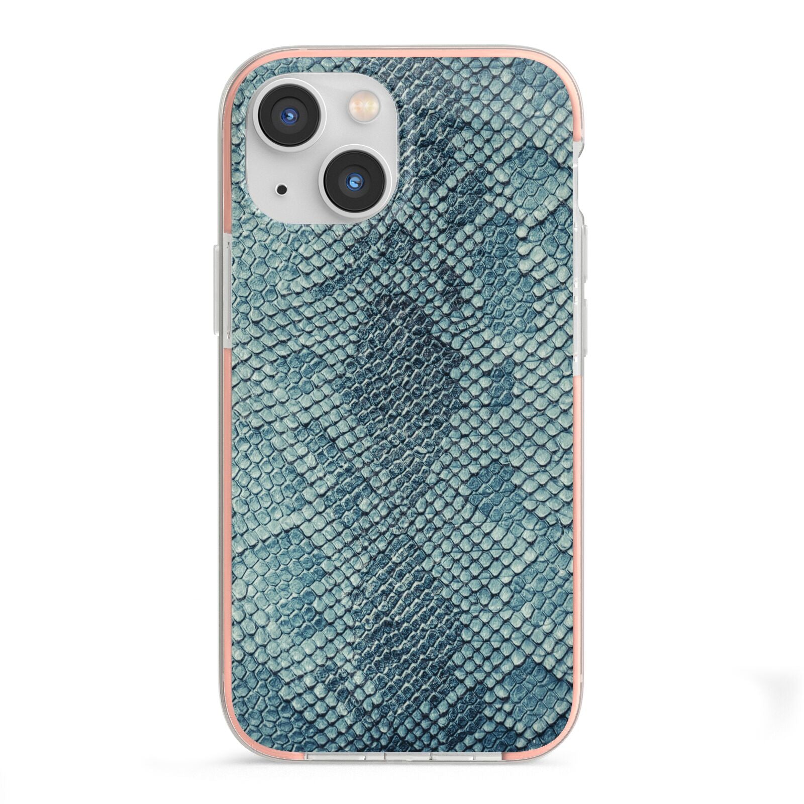 Teal Snakeskin iPhone 13 Mini TPU Impact Case with Pink Edges