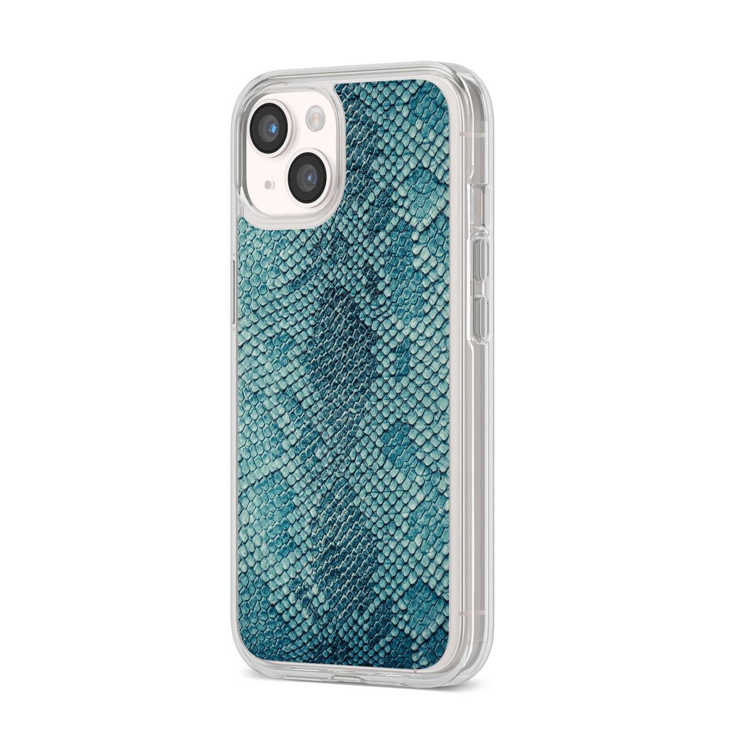 Teal Snakeskin iPhone 14 Clear Tough Case Starlight Angled Image