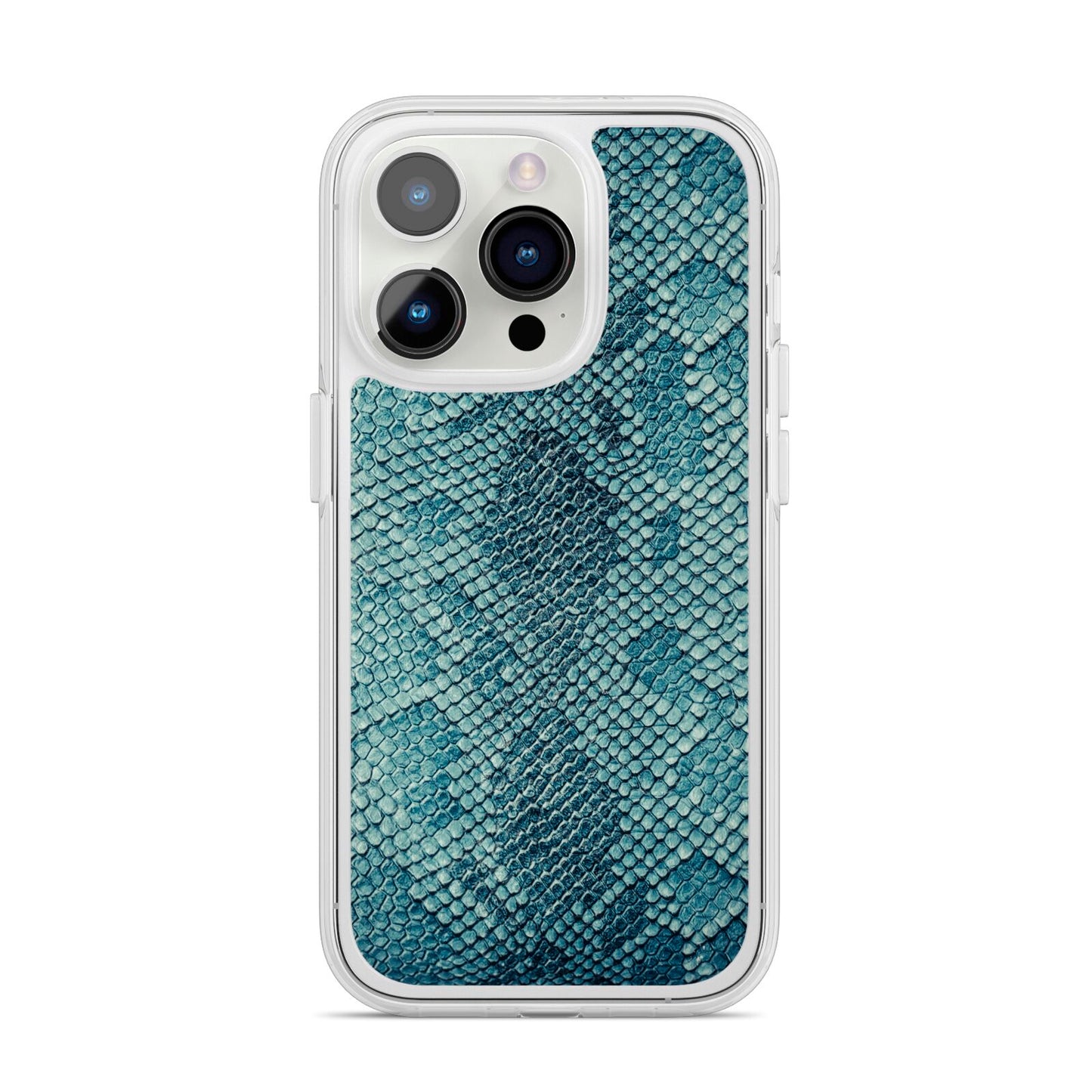 Teal Snakeskin iPhone 14 Pro Clear Tough Case Silver