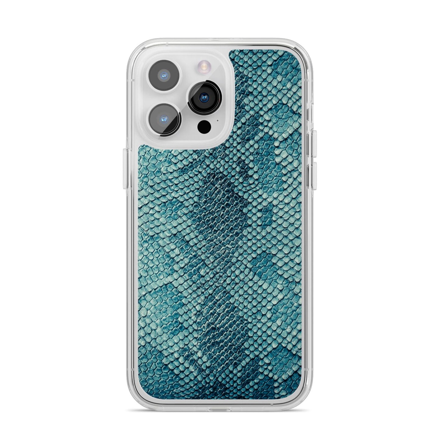 Teal Snakeskin iPhone 14 Pro Max Clear Tough Case Silver