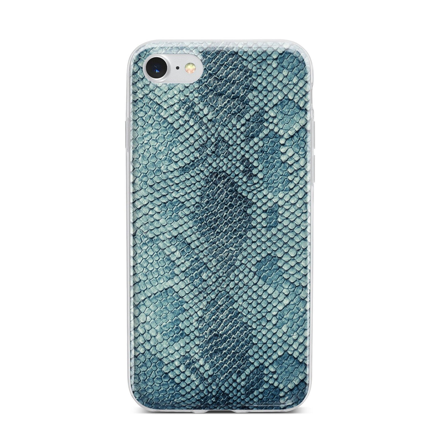 Teal Snakeskin iPhone 7 Bumper Case on Silver iPhone