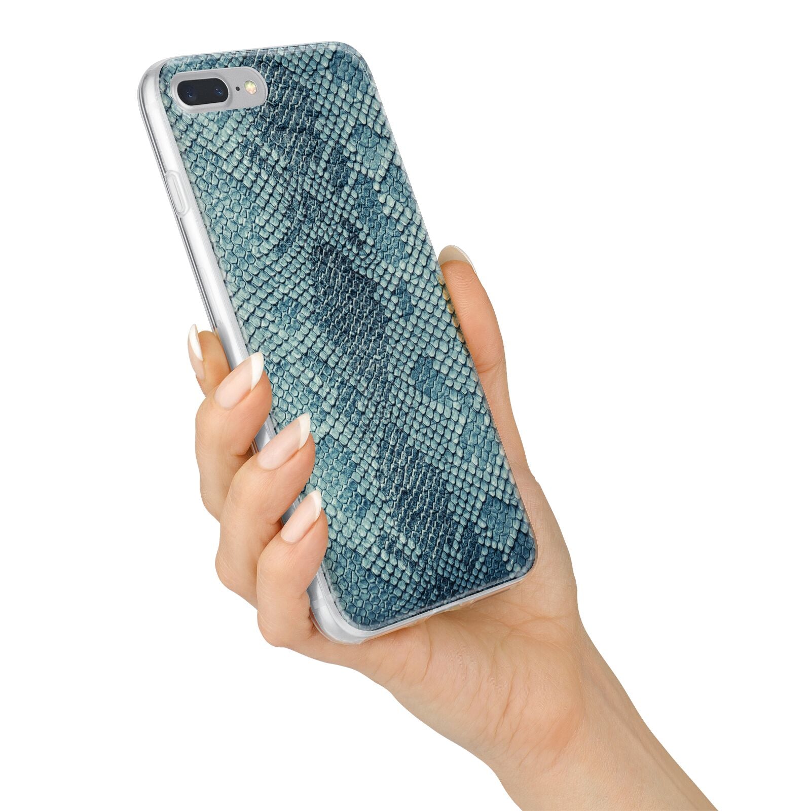 Teal Snakeskin iPhone 7 Plus Bumper Case on Silver iPhone Alternative Image