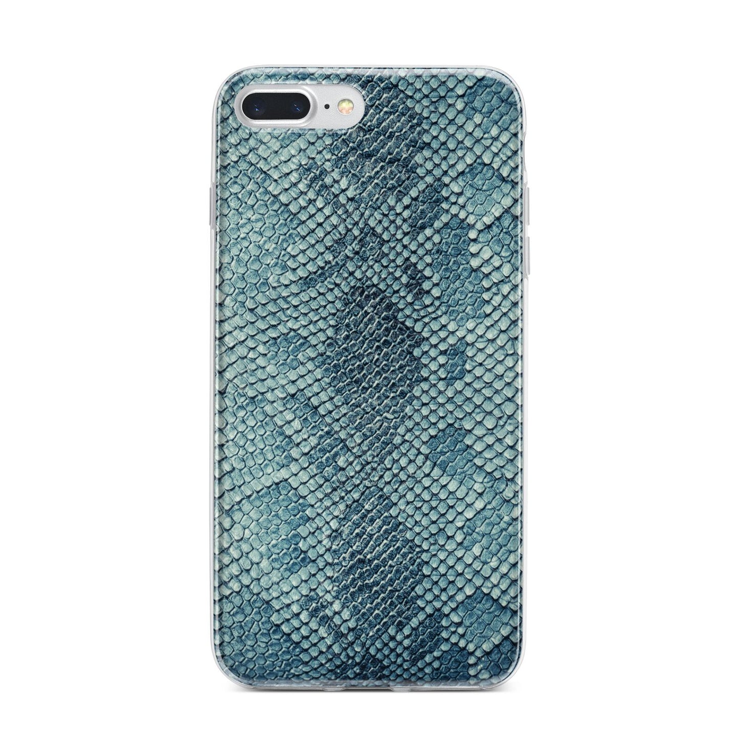 Teal Snakeskin iPhone 7 Plus Bumper Case on Silver iPhone