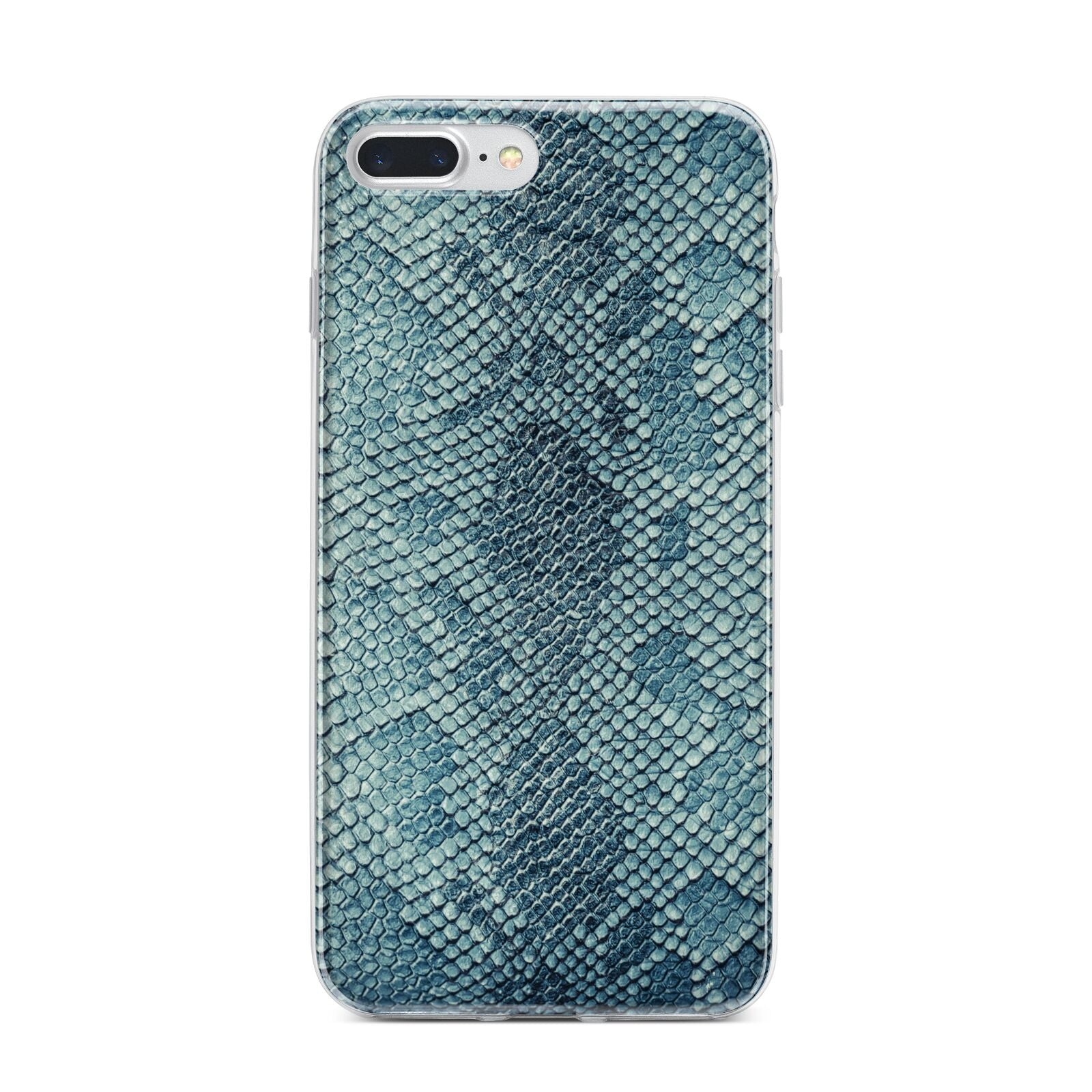 Teal Snakeskin iPhone 7 Plus Bumper Case on Silver iPhone