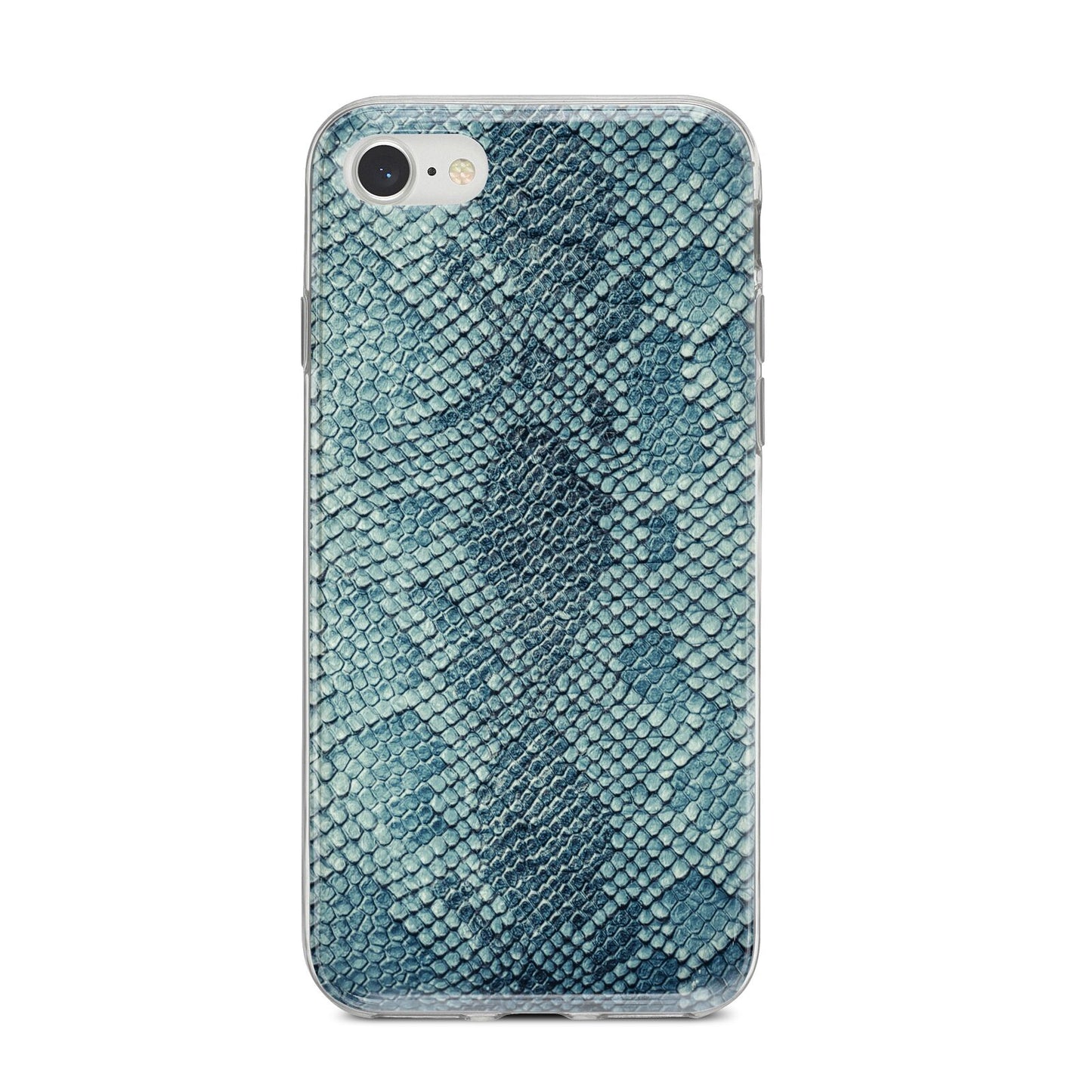 Teal Snakeskin iPhone 8 Bumper Case on Silver iPhone