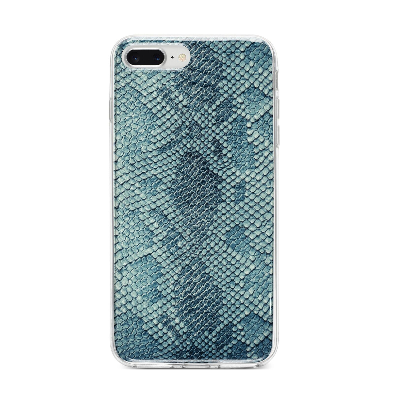 Teal Snakeskin iPhone 8 Plus Bumper Case on Silver iPhone