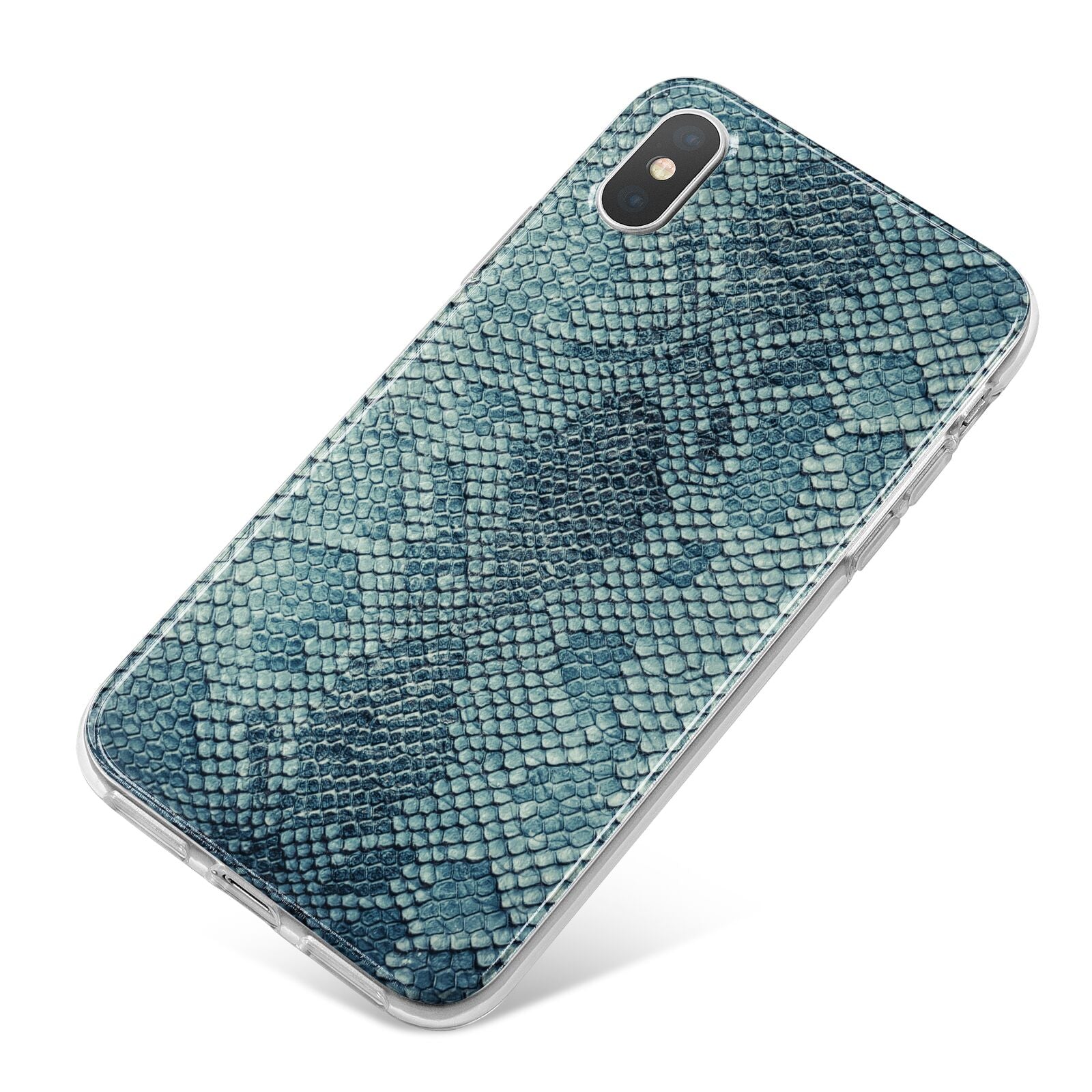 Teal Snakeskin iPhone X Bumper Case on Silver iPhone