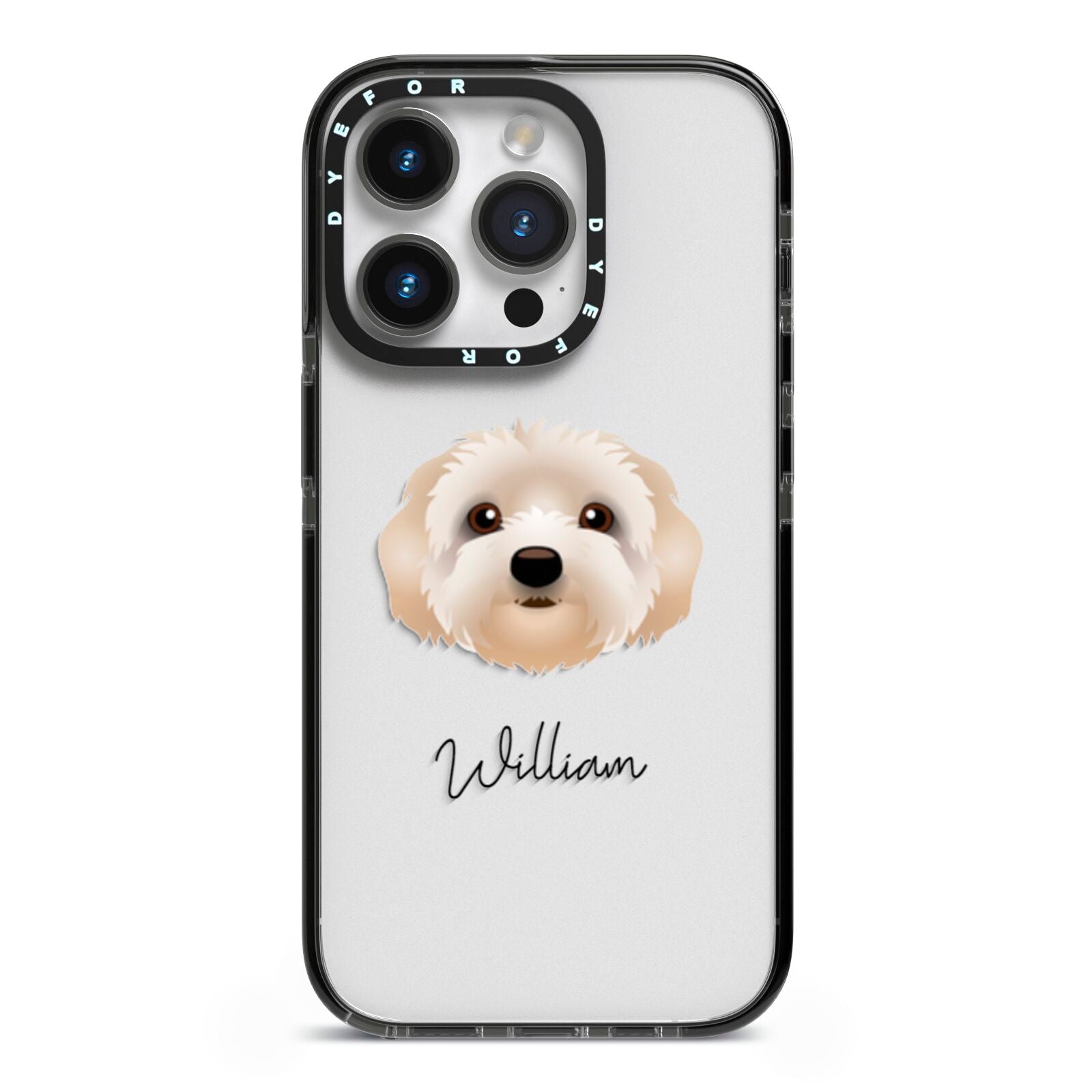 Terri Poo Personalised iPhone 14 Pro Black Impact Case on Silver phone