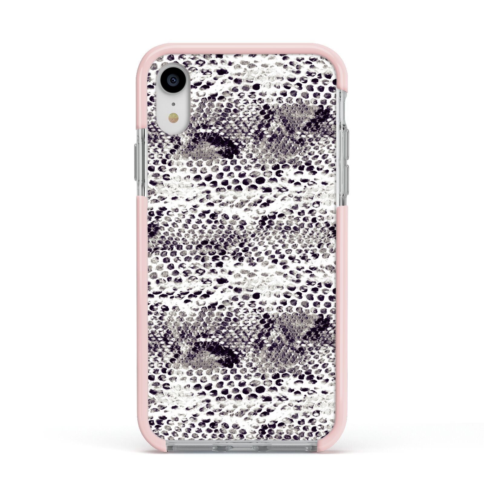 Textured Snakeskin Apple iPhone XR Impact Case Pink Edge on Silver Phone