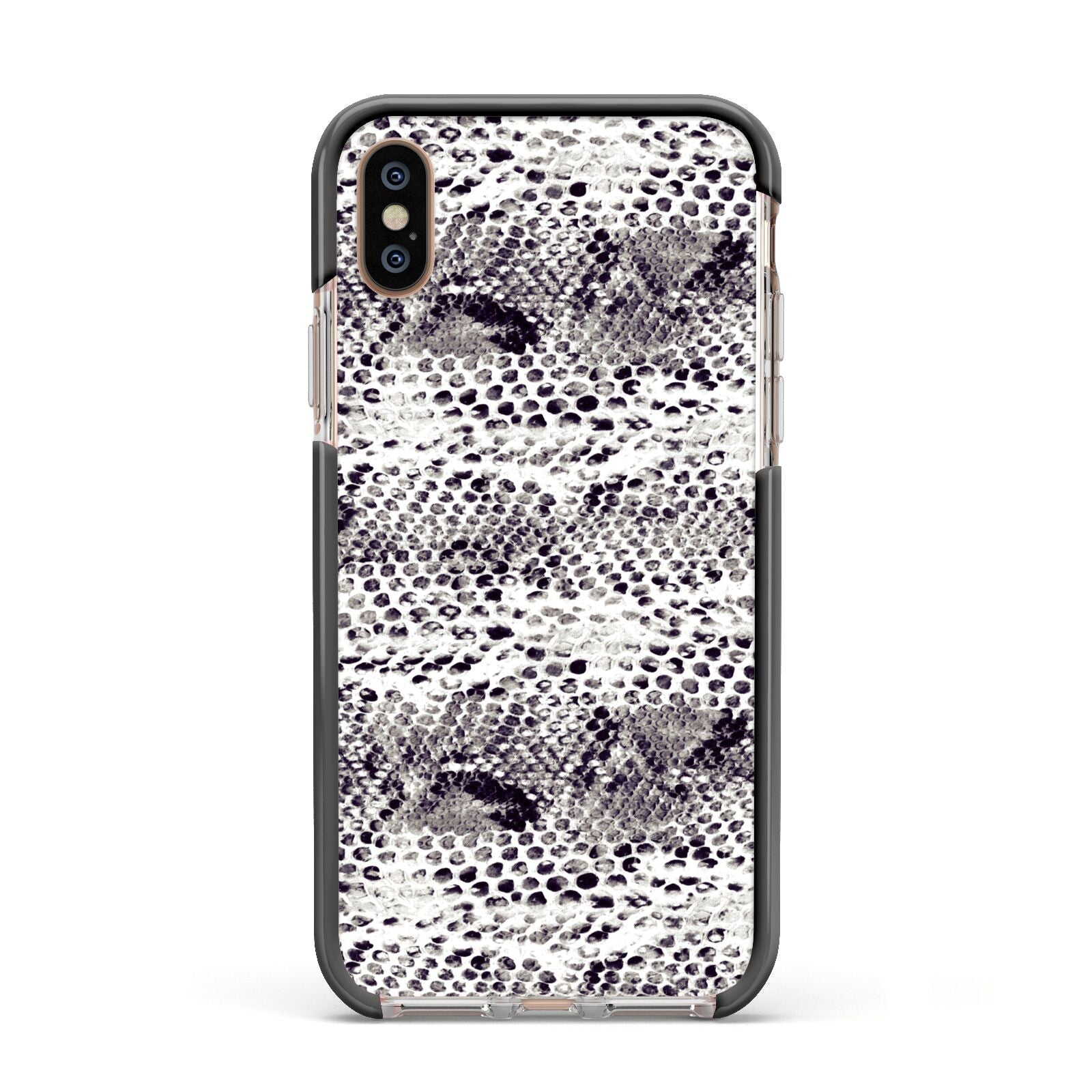 Textured Snakeskin Apple iPhone Xs Impact Case Black Edge on Gold Phone