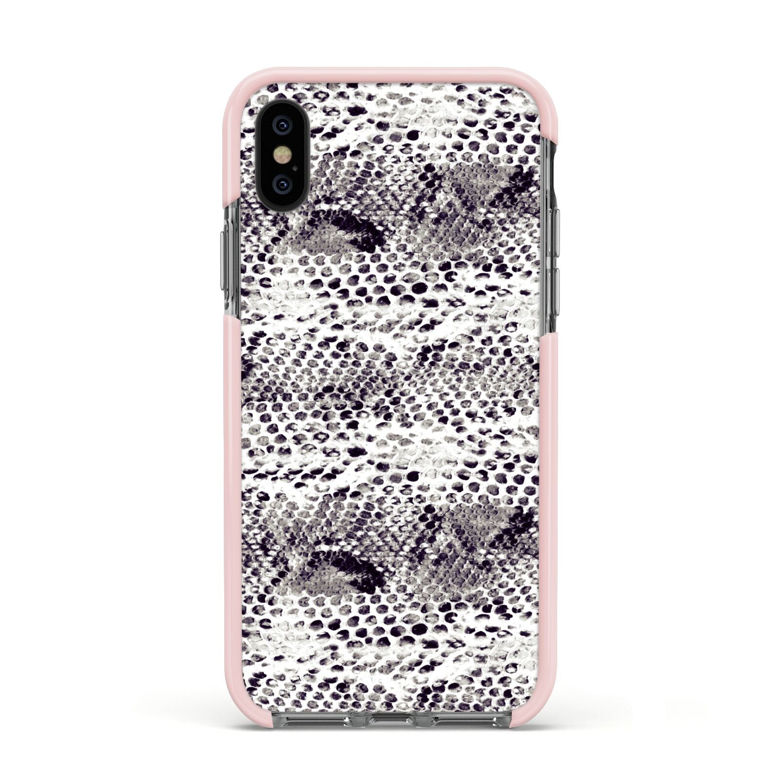 Textured Snakeskin Apple iPhone Xs Impact Case Pink Edge on Black Phone