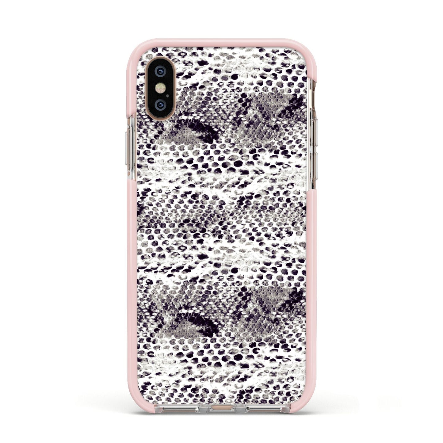 Textured Snakeskin Apple iPhone Xs Impact Case Pink Edge on Gold Phone