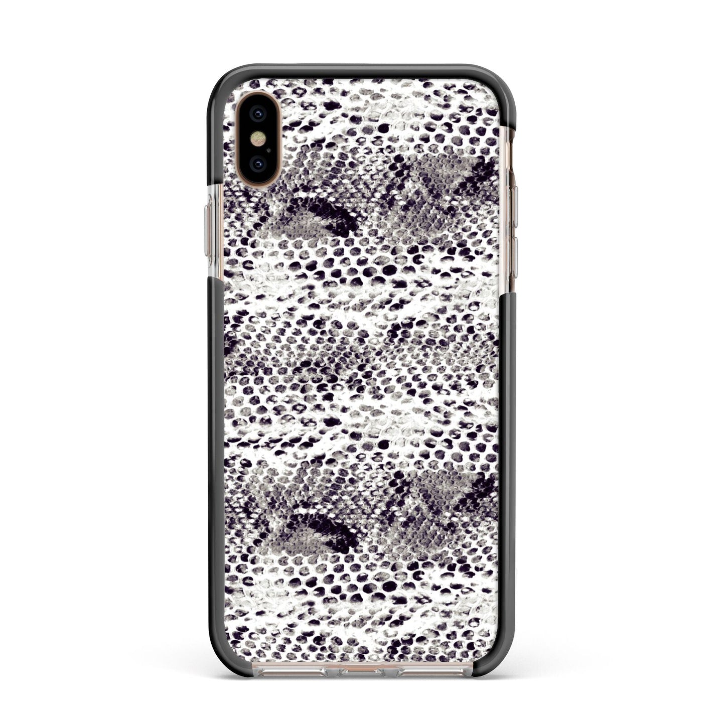 Textured Snakeskin Apple iPhone Xs Max Impact Case Black Edge on Gold Phone