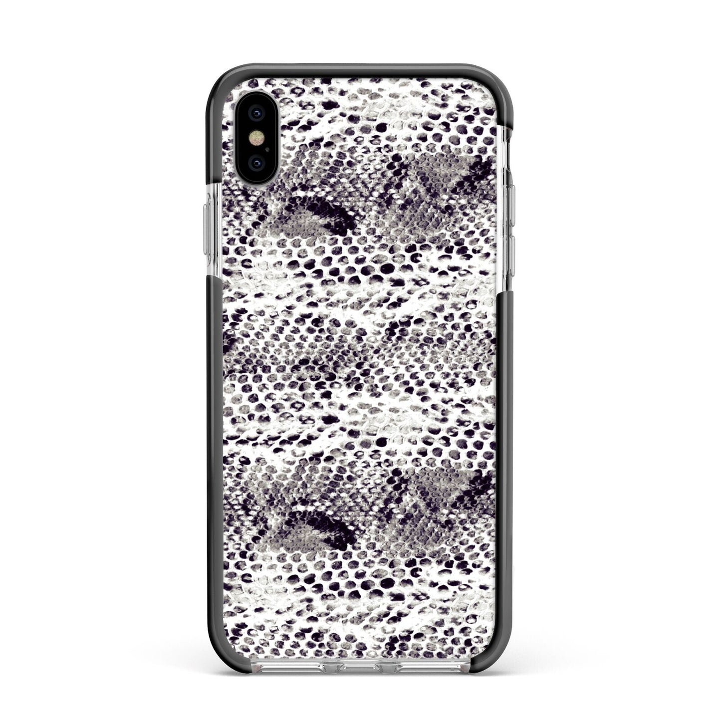 Textured Snakeskin Apple iPhone Xs Max Impact Case Black Edge on Silver Phone