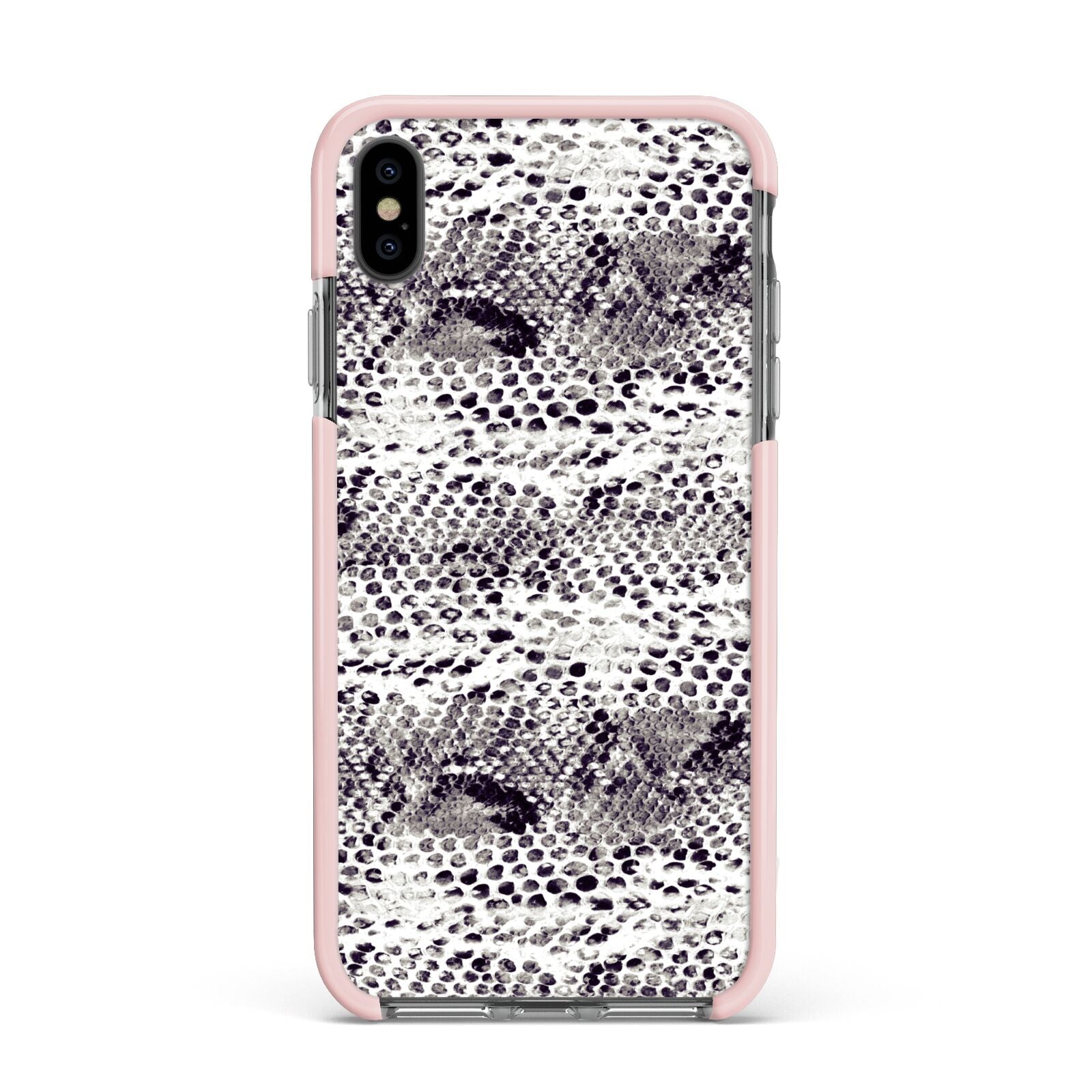 Textured Snakeskin Apple iPhone Xs Max Impact Case Pink Edge on Black Phone