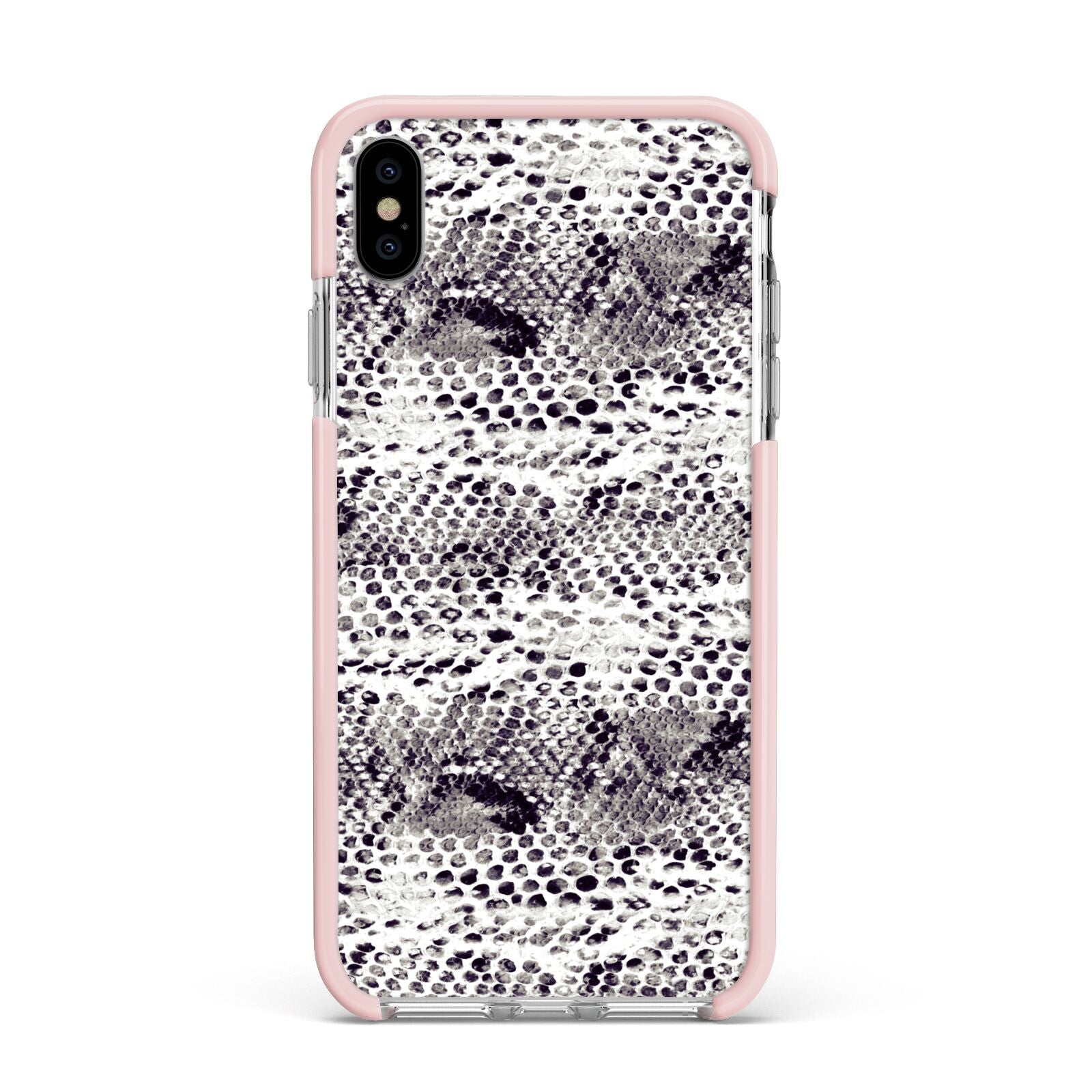 Textured Snakeskin Apple iPhone Xs Max Impact Case Pink Edge on Silver Phone