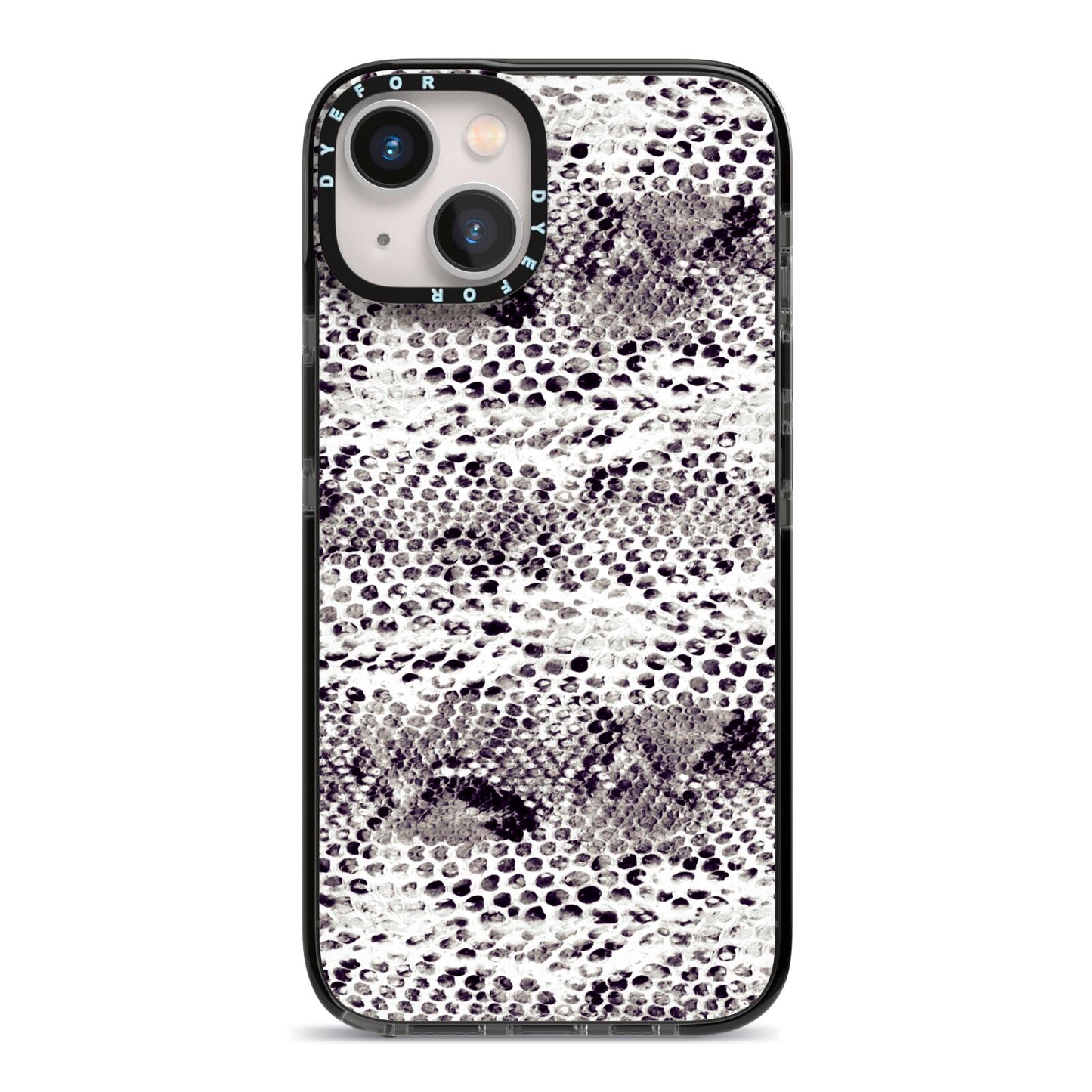 Textured Snakeskin iPhone 13 Black Impact Case on Silver phone