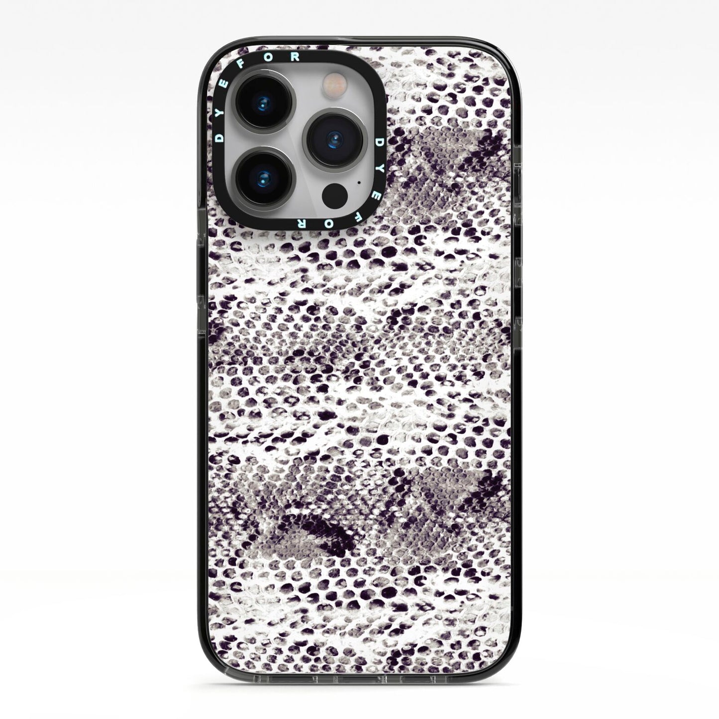 Textured Snakeskin iPhone 13 Pro Black Impact Case on Silver phone