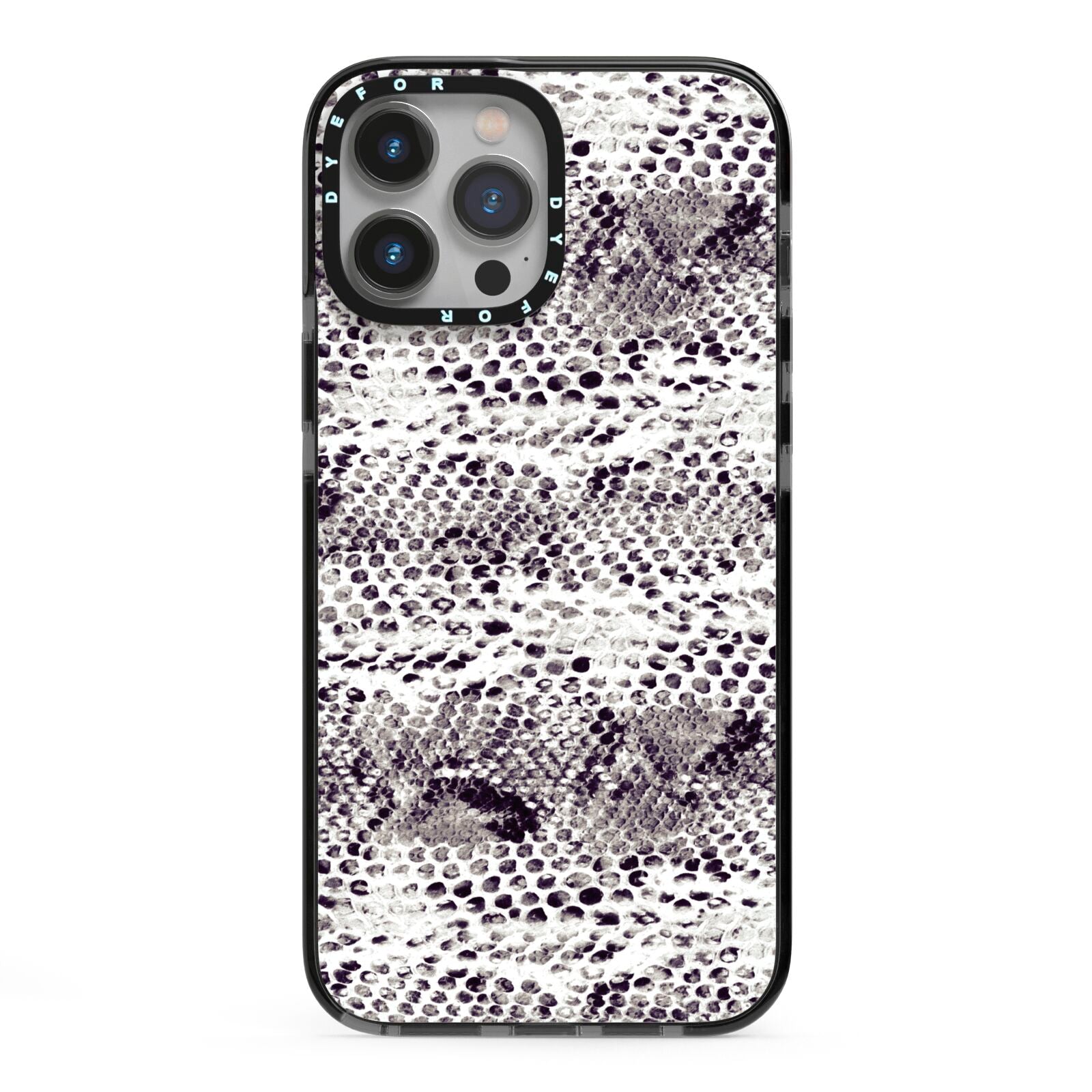 Textured Snakeskin iPhone 13 Pro Max Black Impact Case on Silver phone