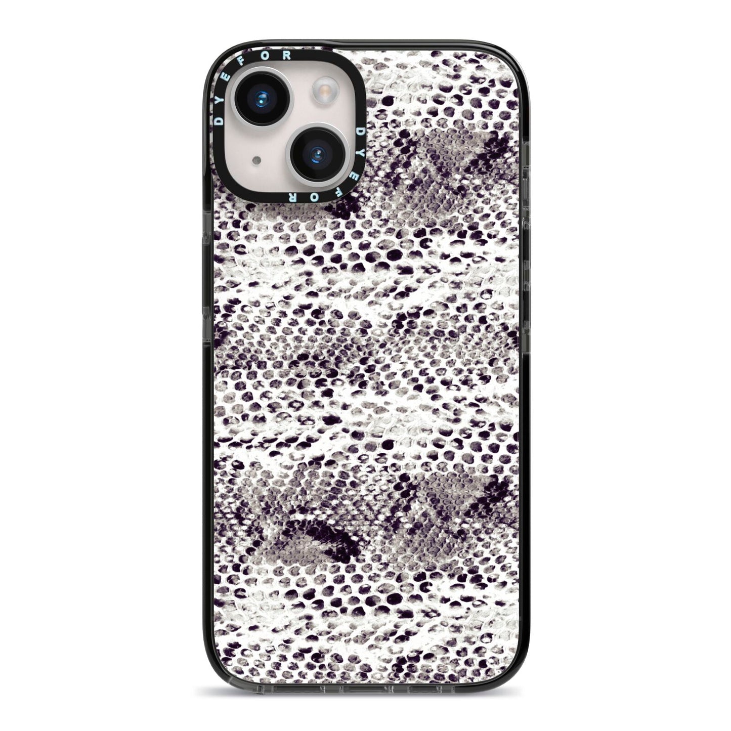 Textured Snakeskin iPhone 14 Black Impact Case on Silver phone