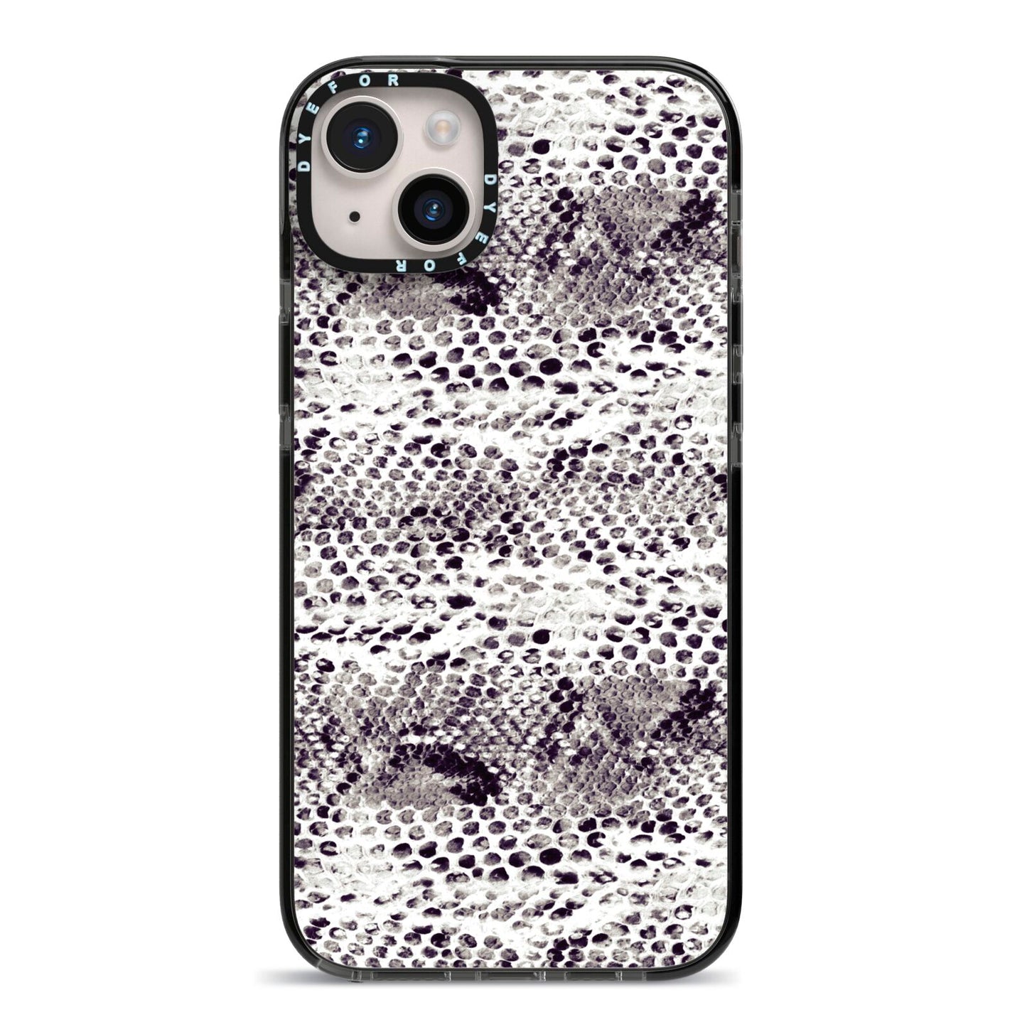 Textured Snakeskin iPhone 14 Plus Black Impact Case on Silver phone