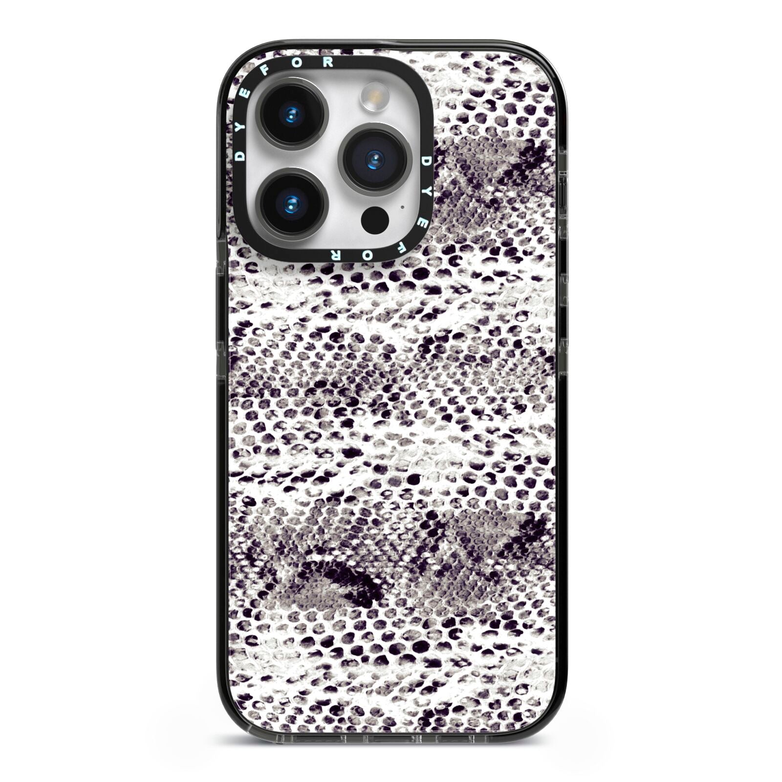 Textured Snakeskin iPhone 14 Pro Black Impact Case on Silver phone