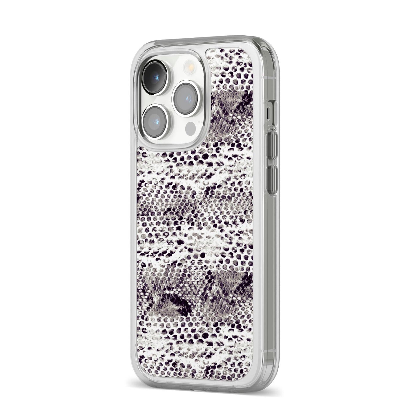 Textured Snakeskin iPhone 14 Pro Clear Tough Case Silver Angled Image