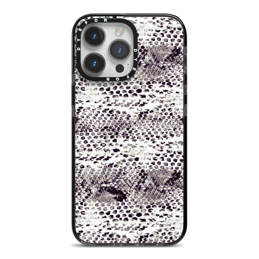 Textured Snakeskin iPhone 14 Pro Max Black Impact Case on Silver phone