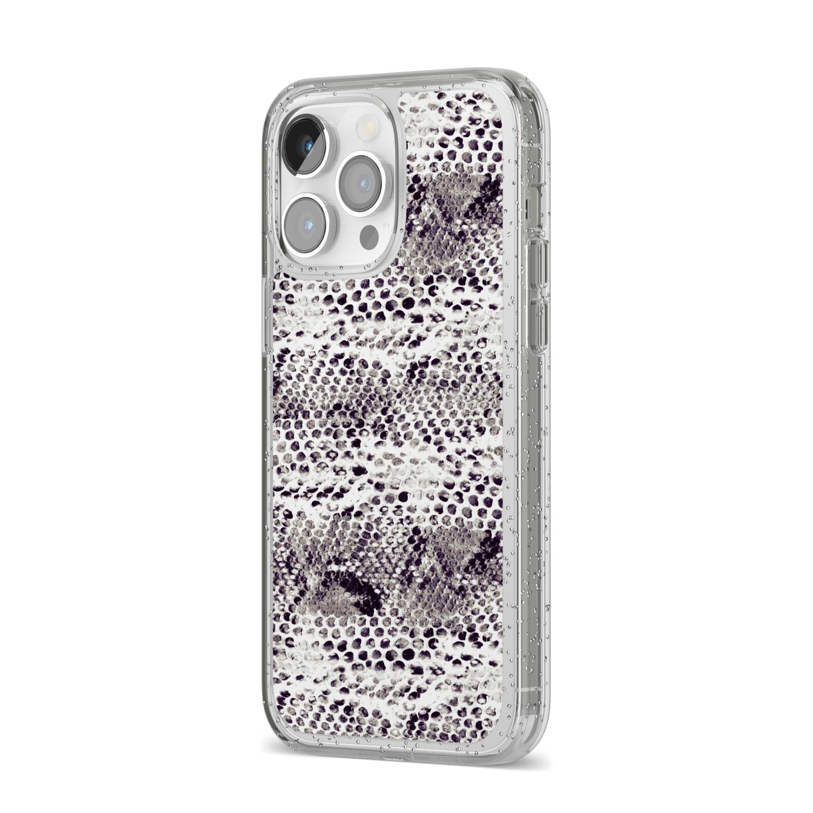 Textured Snakeskin iPhone 14 Pro Max Glitter Tough Case Silver Angled Image