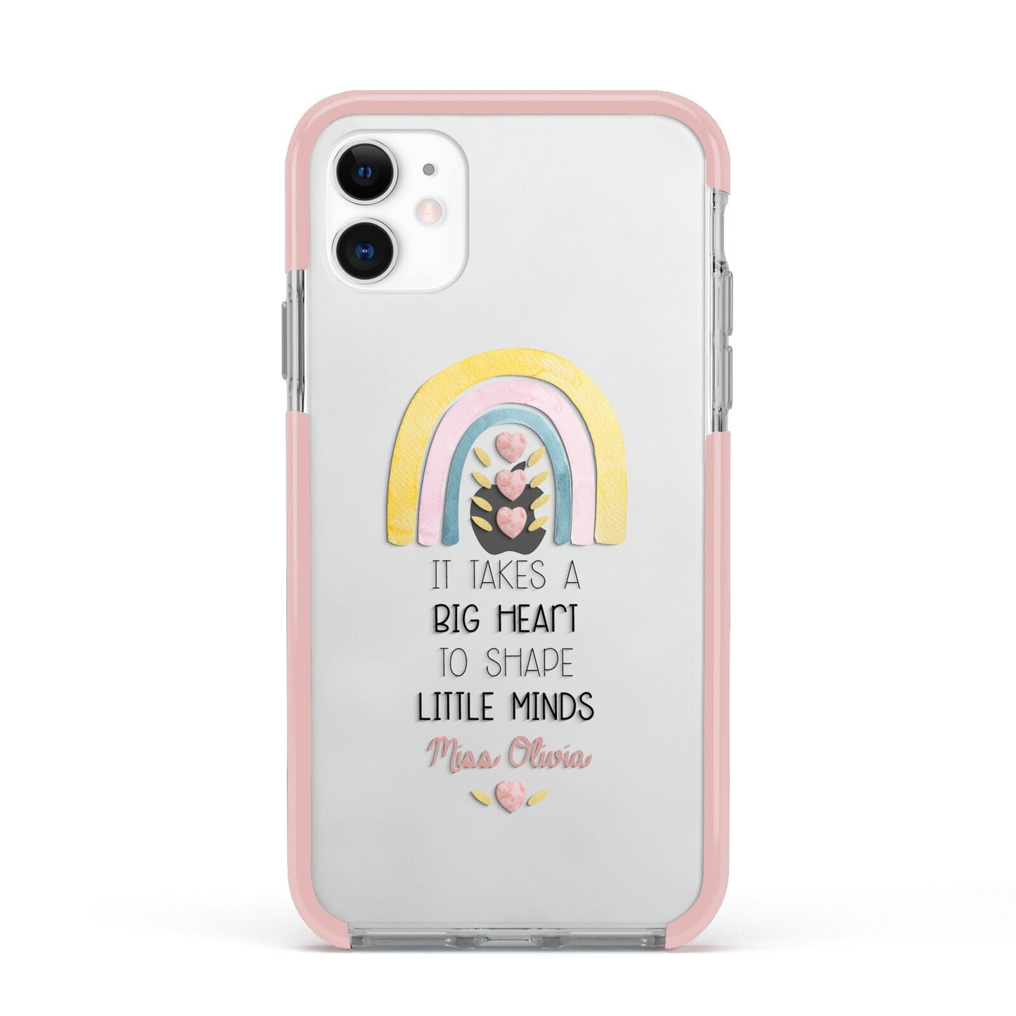 Thank You Teacher Apple iPhone 11 in White with Pink Impact Case