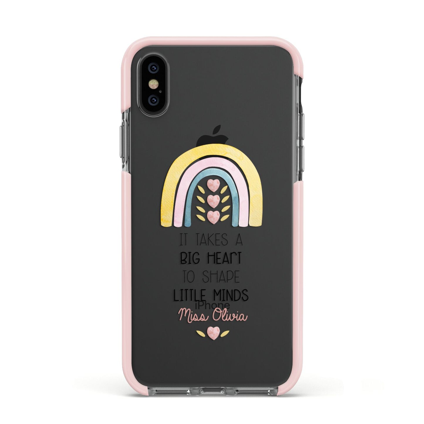 Thank You Teacher Apple iPhone Xs Impact Case Pink Edge on Black Phone