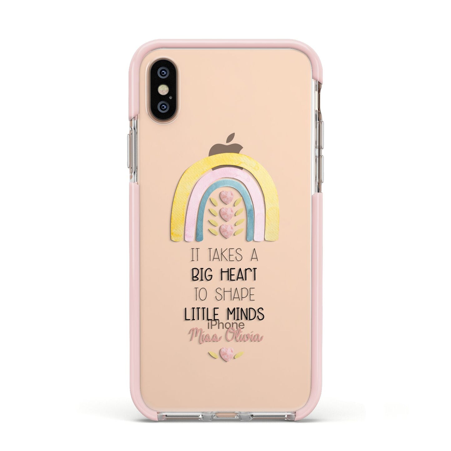 Thank You Teacher Apple iPhone Xs Impact Case Pink Edge on Gold Phone