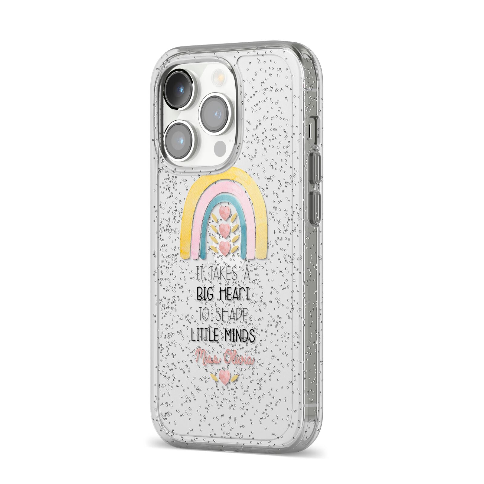 Thank You Teacher iPhone 14 Pro Glitter Tough Case Silver Angled Image