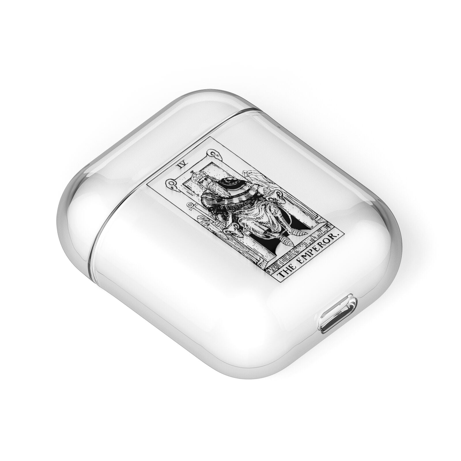 The Emperor Monochrome Tarot Card AirPods Case Laid Flat