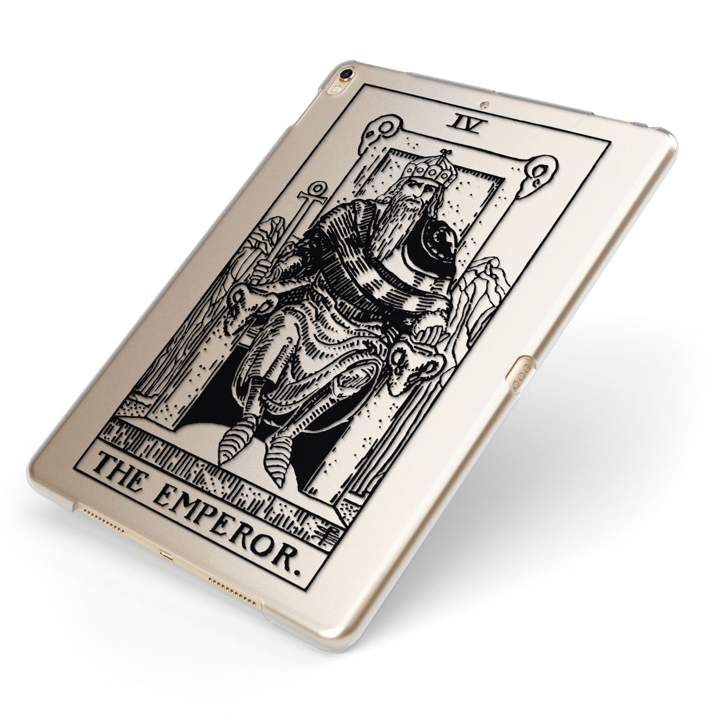 The Emperor Monochrome Tarot Card Apple iPad Case on Gold iPad Side View