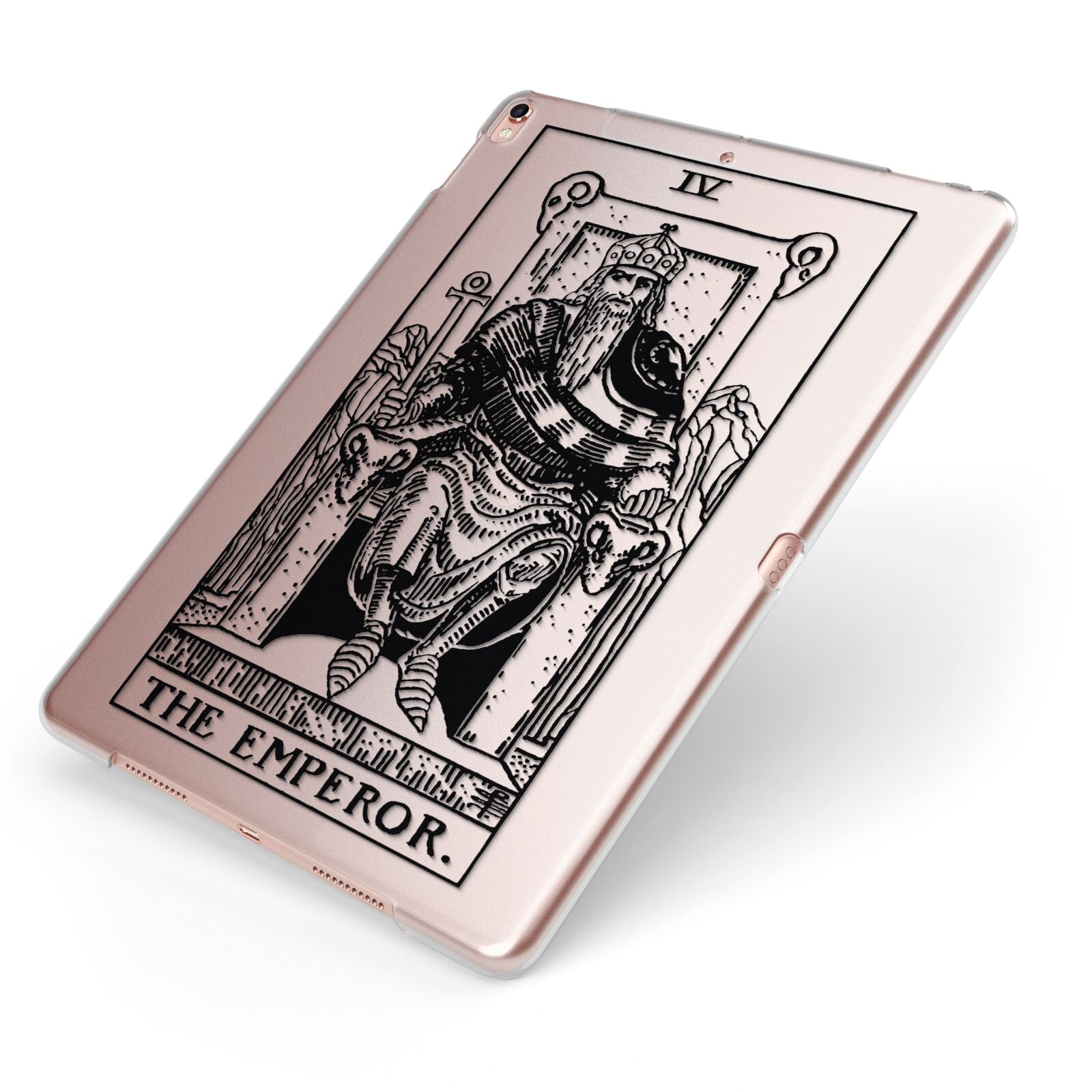 The Emperor Monochrome Tarot Card Apple iPad Case on Rose Gold iPad Side View