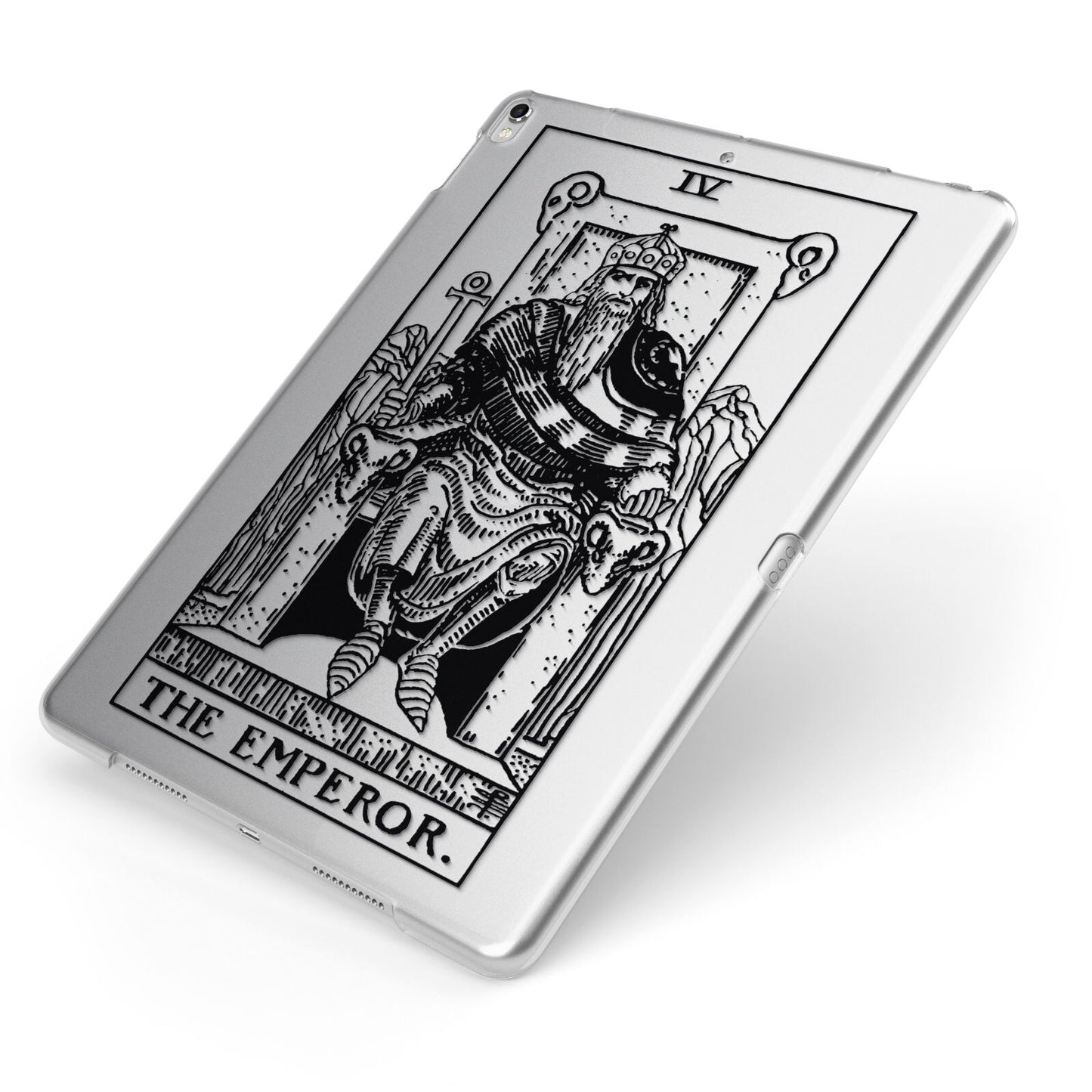 The Emperor Monochrome Tarot Card Apple iPad Case on Silver iPad Side View