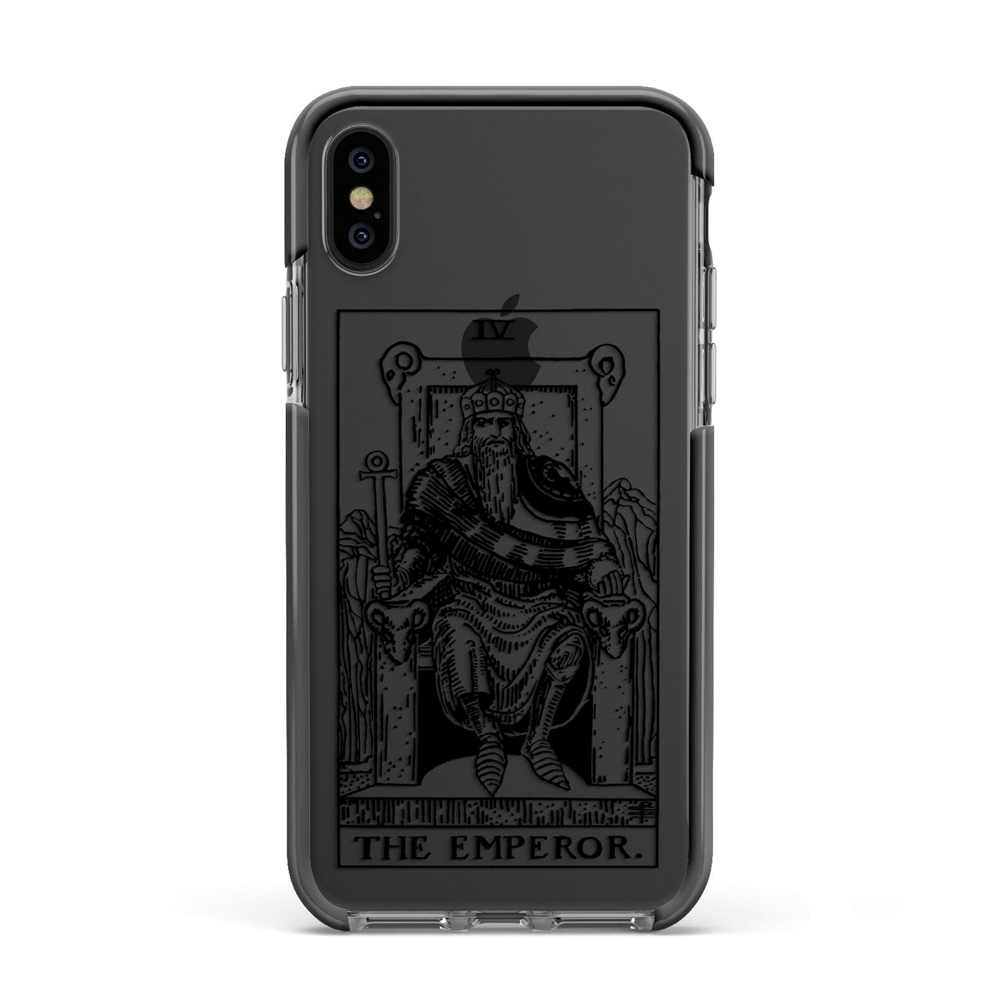 The Emperor Monochrome Tarot Card Apple iPhone Xs Impact Case Black Edge on Black Phone