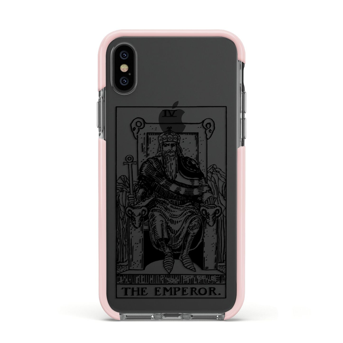 The Emperor Monochrome Tarot Card Apple iPhone Xs Impact Case Pink Edge on Black Phone