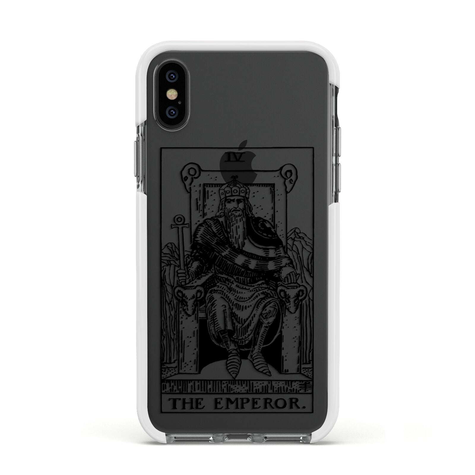 The Emperor Monochrome Tarot Card Apple iPhone Xs Impact Case White Edge on Black Phone